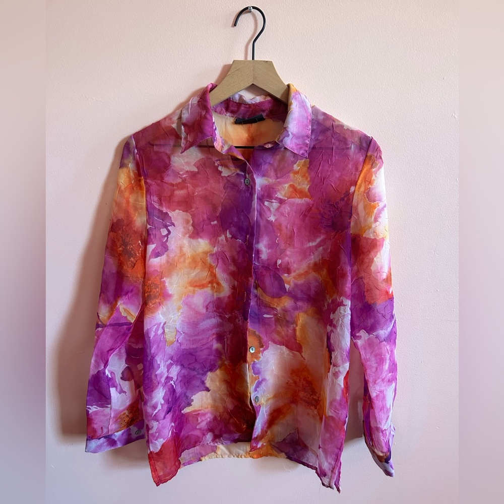 Pink floral button down